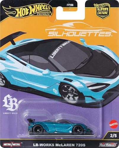 Hot Wheels Premium Car Culture Sammel-Spielzeugauto, Die-Cast LB-Works McLaren 720S im Maßstab 1:64, Silhouettes Fahrzeug mit Real Riders-Rädern, JBK47 von Hot Wheels