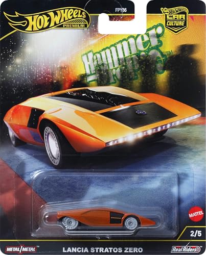 Hot Wheels Premium Car Culture Sammel-Spielzeugauto, Die-Cast Lancia Stratos Zero im Maßstab 1:64, Hammer Drop Fahrzeug mit Real Riders-Rädern, HRV77 von Hot Wheels