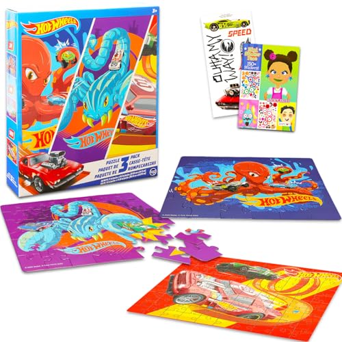 Hot Wheels Puzzle-Set – Bündel mit 3 Hot Wheels Puzzles für Kinder plus Aufkleber, mehr | 24 Teile, 48 Teile, 100 Teile Hot Wheels Puzzles für Jungen von Hot Wheels