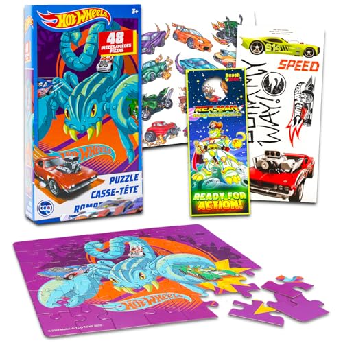 Hot Wheels Puzzle für Kinder Set - Hot Wheels Geschenkpaket mit Hot Wheels Puzzle, Abziehbildern, Tattoos, mehr | Hot Wheels Puzzles für Kinder im Alter von 4-8 Jahren (Stile können variieren) von Hot Wheels