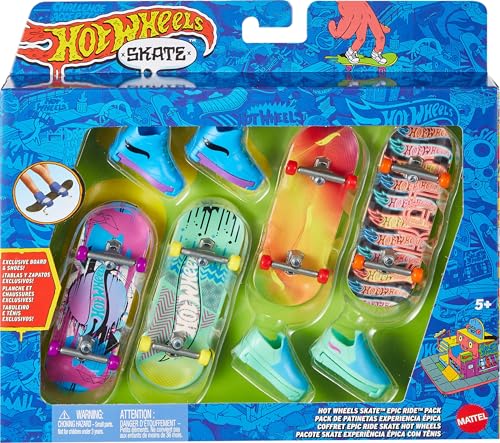 Hot Wheels Skate Tony Hawk Griffbrett & abnehmbare Skateschuhe Multipack, 4 komplett montierte Boards, 2 Paar Skateschuhe, 1 Exklusives Set (Stile können variieren) von Hot Wheels