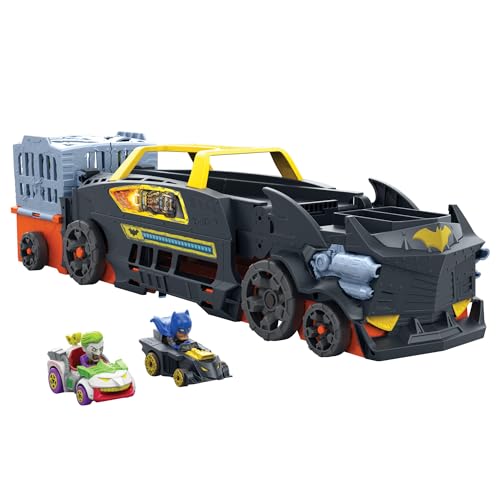 Hot Wheels Spielzeugauto und Track, RacerVerse Bat-Truck Rennstrecke Fahrzeug verwandelt Sich in eine 3-spurige Rennstrecke mit 1 Die-Cast-Batman- und 1 Joker-RacerVerse-Auto, HXN21 von Hot Wheels