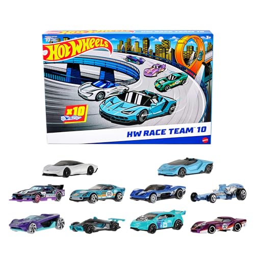 Hot Wheels Spielzeugautos, 10er-Pack mit Rennautos, enthält Corvette, Lamborghini, McLaren und Hot Wheels Originals im Maßstab 1:64, HYM96 von Hot Wheels