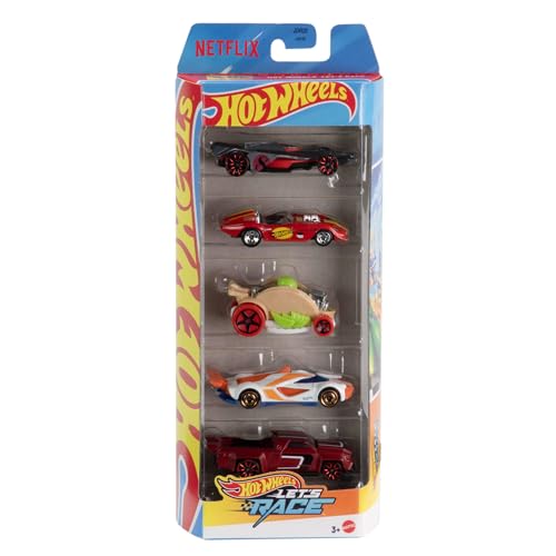 Hot Wheels Spielzeugautos, Set aus 5 Die-Cast-Fahrzeugen im Maßstab 1:64 aus der Netflix-Zeichentrickserie Let‘s Race, JDR20 von Hot Wheels