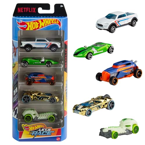 Hot Wheels Spielzeugautos im Maßstab 1:64, 5er-Pack Die-Cast-Fahrzeuge aus der Netflix-Serie Hot Wheels Let's Race!, HXM17 von Hot Wheels