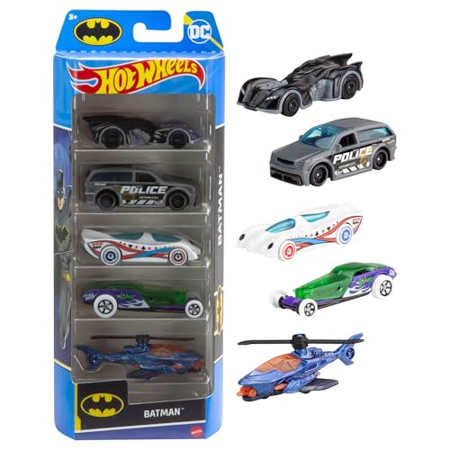 Hot Wheels Spielzeugautos im Maßstab 1:64, fünf-teiliges Set von Fahrzeugen im Batman-Stil, HXD61 von Hot Wheels