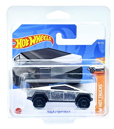 Hot Wheels Tesla Cybertruck (Silbermetall) 3/10 HW Hot Trucks 2022 – 49/250 (kurze Karte) *** Wird in einer Klasse Autohalterung Schutzhülle geliefert *** HCV57 von Hot Wheels