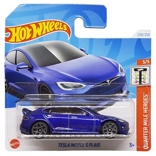 Hot Wheels - Tesla Model S Plaid - Quarter Mile Heroes 5/5 - HRY91 - Short Card - dunkelblau - Mattel 2024 – 1:64 von Hot Wheels