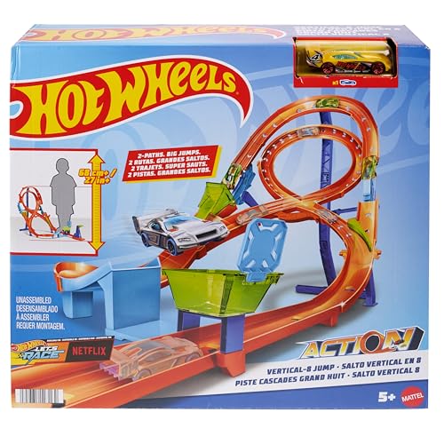 Hot Wheels - Trackset mit 1 Fahrzeug, Rennstrecke mit 8er-Kurve für Stunt- und Rennaction, lässt Sets verbinden und zur Aufbewahrung zusammenklappen, HMB15 von Hot Wheels