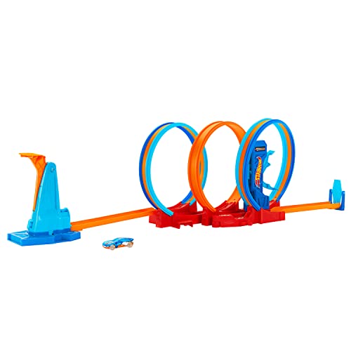 Hot Wheels Ultra-Hots Triple Loop Rennbahn Playset mit 3 Loops und 1 Auto im Maßstab 1:64 enthalten, anschließbar mit Anderen Hot Wheels Sets, zusammenklappbar zur Aufbewahrung, Spielzeug für Kinder, von Hot Wheels