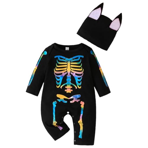 Hotfiary Baby Jungen Strampler Säuglinge Halloween Outfits Neugeborene Glow in Dark Print Footies und Hut 2pcs Kleinkind Kleidung Set von Hotfiary