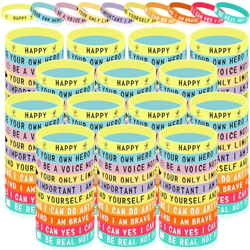 Hotop Motivationsarmbänder aus Silikon, dehnbar, inspirierende Armbänder, Gummi-Armbänder mit Zitaten für Männer, Frauen, Teenager, Erwachsene, Partygeschenke, Geschenke, 10 Designs (Macaron-Farbe), von Hotop