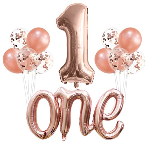 Houhounb 1. Geburtstag Dekoration Set 40 Zoll Nummer 1 Ballon Roségold Große One Ballon Latexballon Luftballon für Deko Junge Mädchen Geburtstag First Birthday Dekorationen von Houhounb