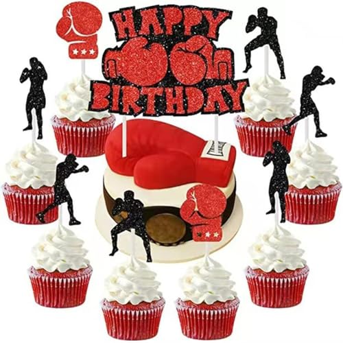 Houhounb 3 Sätze Boxen Kuchendeckel Tortendekoration Boxing Cake Topper Boxer Handschuhe Cupcake für Sport Themen Kindergeburtstag Party Dekoration von Houhounb