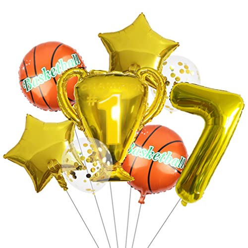 Houhounb 32 Zoll Golden Basketball Luftballon Geburtstag Dekorationen Zahl 7 Ballon Basketball Pentagramm FolienBallon Champion Trophäe für Kinder Basketball Themenfeier Party 7.Geburtstagsdeko von Houhounb