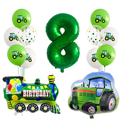 Houhounb 8 Jahre Kindergeburtstag Set Grün Ballon Deko Neue Verkehr Auto Thema Traktor Dampfwagen Aluminiumfolie Ballon Set Partydekoration für 8 Years Children's Birthday Decoration von Houhounb