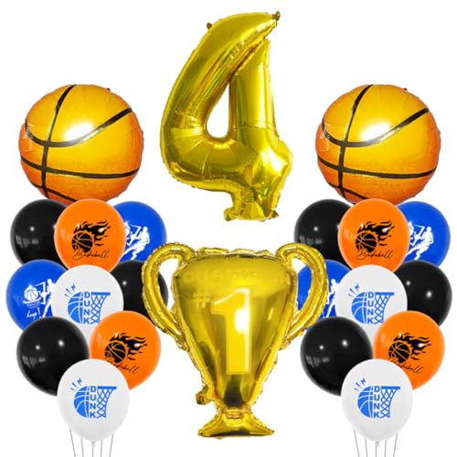 Houhounb Basketball Luftballon Set 4 Jahr Jungen Geburtstagsdeko Zahl 4 Ballon FolienBallon Basketball Druck Ballon Trophäe Ballon für 4. Geburtstag Party Dekoration von Houhounb