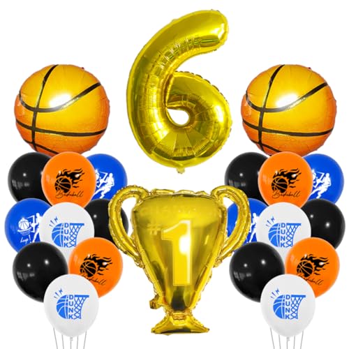 Houhounb Basketball Luftballon Set 6 Jahr Jungen Geburtstagsdeko Zahl 6 Ballon FolienBallon Basketball Druck Ballon Trophäe Ballon für 6. Geburtstag Party Dekoration von Houhounb