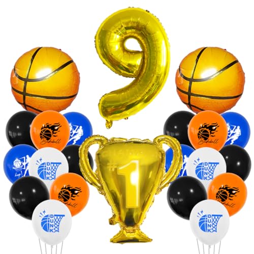 Houhounb Basketball Luftballon Set 9 Jahr Jungen Geburtstagsdeko Zahl 9 Ballon FolienBallon Basketball Druck Ballon Trophäe Ballon für 9. Geburtstag Party Dekoration von Houhounb