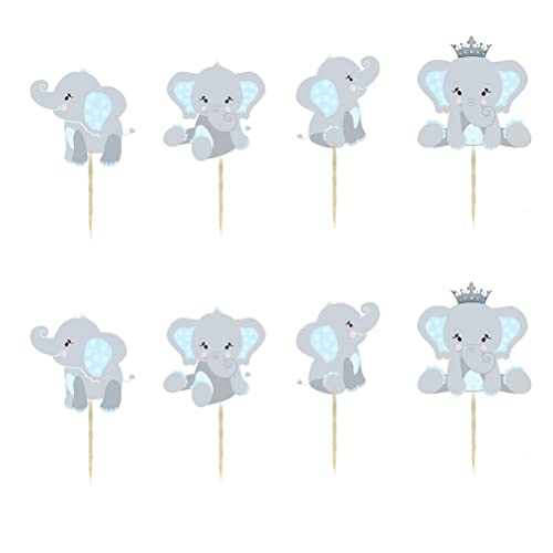 Houhounb Blau Elephant Tortendeko Junge Babyparty Kuchen Topper Kuchendeko Baby Shower Boy Kuchen Topper Elefante Kuchen Zubehör Tortendekoration Baby Taufe, 24 Stück von Houhounb