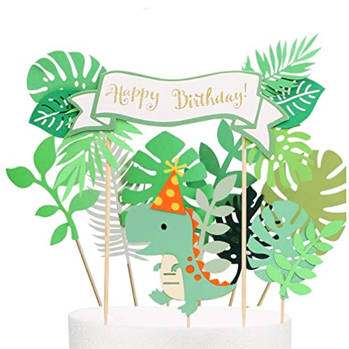 Houhounb Dekorationen Dino Cake Topper Dinosaurier Kuchen Topper Cupcake Grünes Blattr Torten Deko Happy Birthday Tortendeko für Kinder Jungen Party Geburtstag Deko Muffin Kuchenaufsätze,17 Stücke von Houhounb