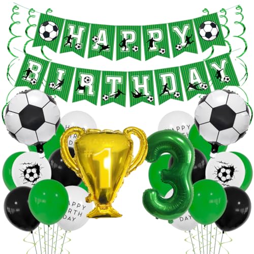 Houhounb Fussball Ballon 3. Geburtstag Grüner Ballon 3 Jahre Junge Fussball Geburtstag Dekoration Trophäe Helium Ballon with Bänder für Thema Fußball Kindergeburtstag Party von Houhounb