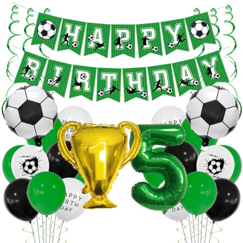 Houhounb Fussball Ballon 5. Geburtstag Grüner Ballon 5 Jahre Junge Fussball Geburtstag Dekoration Trophäe Helium Ballon with Bänder für Thema Fußball Kindergeburtstag Party von Houhounb