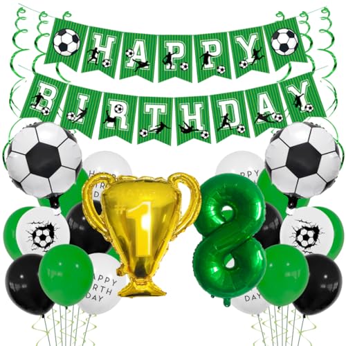 Houhounb Fussball Ballon 8. Geburtstag Grüner Ballon 8 Jahre Junge Fussball Geburtstag Dekoration Trophäe Helium Ballon with Bänder für Thema Fußball Kindergeburtstag Party von Houhounb