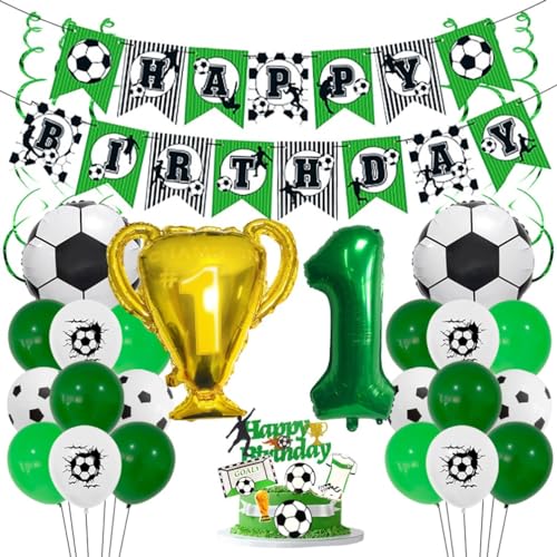 Houhounb Fußball Grüner Serie 1. Geburtstag Deko Fussball Deko Happy Birthday Banner Party Deko No.1 Fußball Luftballon Tortendeko für Thema Fußball 1 Jahre Geburtstag Dekoration von Houhounb