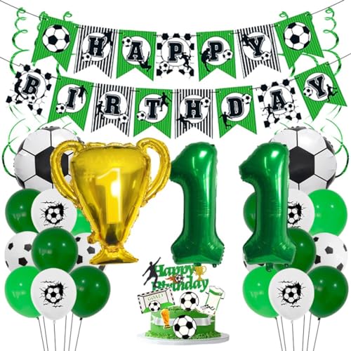 Houhounb Fußball Grüner Serie 11. Geburtstag Deko Fussball Deko Happy Birthday Banner Party Deko No.11 Fußball Luftballon Tortendeko für Thema Fußball 11 Jahre Geburtstag Dekoration von Houhounb