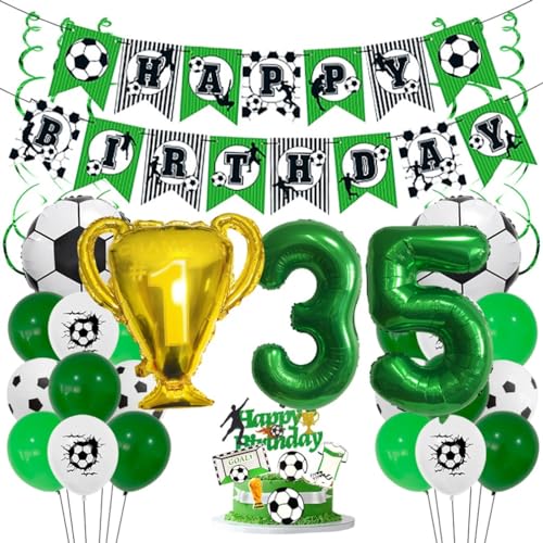 Houhounb Fußball Grüner Serie 35. Geburtstag Deko Fussball Deko Happy Birthday Banner Party Deko No.35 Fußball Luftballon Tortendeko für Thema Fußball 35 Jahre Geburtstag Dekoration von Houhounb