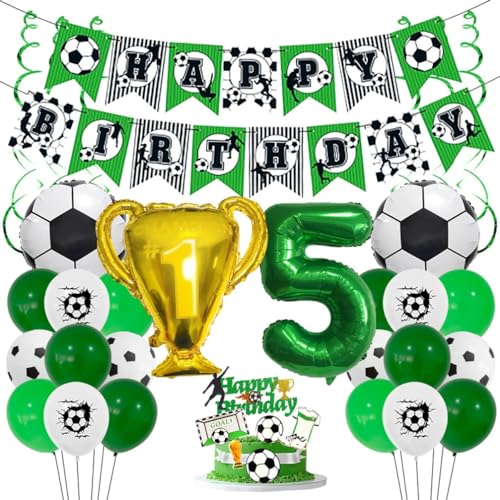 Houhounb Fußball Grüner Serie 5. Geburtstag Deko Fussball Deko Happy Birthday Banner Party Deko No.5 Fußball Luftballon Tortendeko für Thema Fußball 5 Jahre Geburtstag Dekoration von Houhounb