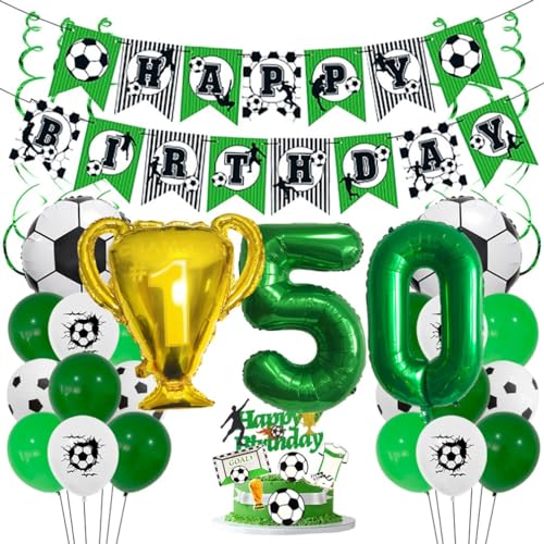 Houhounb Fußball Grüner Serie 50. Geburtstag Deko Fussball Deko Happy Birthday Banner Party Deko No.50 Fußball Luftballon Tortendeko für Thema Fußball 50 Jahre Geburtstag Dekoration von Houhounb