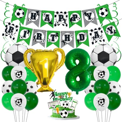 Houhounb Fußball Grüner Serie 8. Geburtstag Deko Fussball Deko Happy Birthday Banner Party Deko No.8 Fußball Luftballon Tortendeko für Thema Fußball 8 Jahre Geburtstag Dekoration von Houhounb