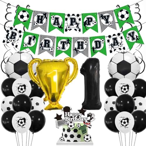 Houhounb Fußball Schwarze Serie 1. Geburtstag Deko Fussball Deko Happy Birthday Banner Party Deko Kinder Fußball Luftballon Tortendeko für Thema Fußball 1 Jahre Geburtstag Dekoration von Houhounb