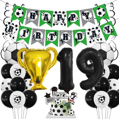 Houhounb Fußball Schwarze Serie 19. Geburtstag Deko Fussball Deko Happy Birthday Banner Party Deko Kinder Fußball Luftballon Tortendeko für Thema Fußball 19 Jahre Geburtstag Dekoration von Houhounb