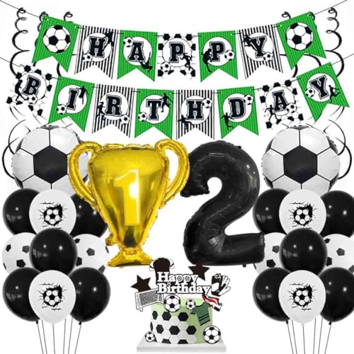 Houhounb Fußball Schwarze Serie 2. Geburtstag Deko Fussball Deko Happy Birthday Banner Party Deko Kinder Fußball Luftballon Tortendeko für Thema Fußball 2 Jahre Geburtstag Dekoration von Houhounb