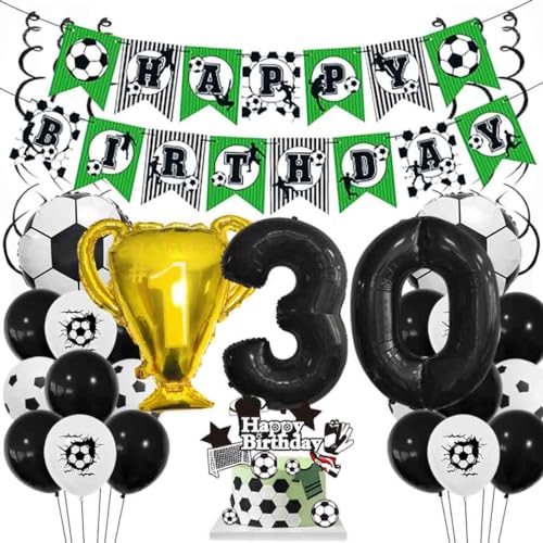 Houhounb Fußball Schwarze Serie 30. Geburtstag Deko Fussball Deko Happy Birthday Banner Party Deko Kinder Fußball Luftballon Tortendeko für Thema Fußball 30 Jahre Geburtstag Dekoration von Houhounb