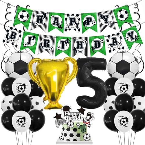 Houhounb Fußball Schwarze Serie 5. Geburtstag Deko Fussball Deko Happy Birthday Banner Party Deko Kinder Fußball Luftballon Tortendeko für Thema Fußball 5 Jahre Geburtstag Dekoration von Houhounb