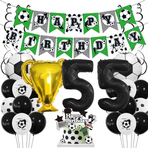 Houhounb Fußball Schwarze Serie 55. Geburtstag Deko Fussball Deko Happy Birthday Banner Party Deko Kinder Fußball Luftballon Tortendeko für Thema Fußball 55 Jahre Geburtstag Dekoration von Houhounb