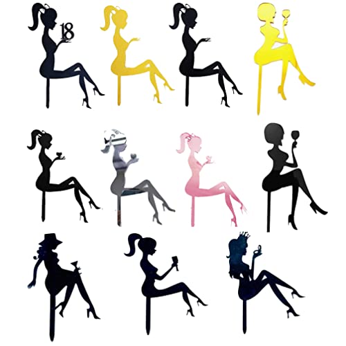 Houhounb High Heel Girl Cake Topper Zarte Acryl Kuchen Picks Dame Silhouette Kuchendekoration Kuchen Aufsatz Topper Tortenstecker Deko für Hochzeitsfeier Geburtstagsfeier Hochzeit Engagement,11 Stück von Houhounb