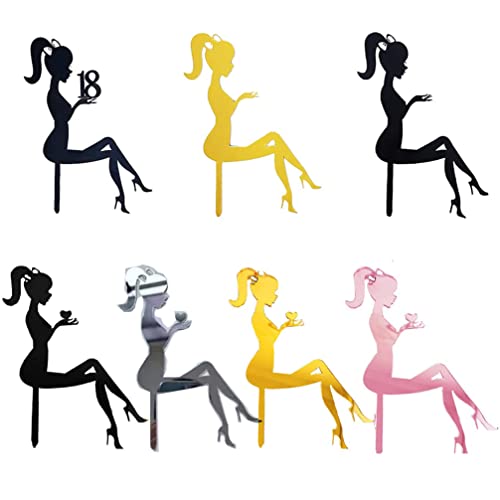 Houhounb High Heel Girl Cake Topper Zarte Acryl Kuchen Picks Dame Silhouette Kuchendekoration Kuchen Aufsatz Topper Tortenstecker Deko für Hochzeitsfeier Geburtstagsfeier Hochzeit Engagement,7 Stück von Houhounb