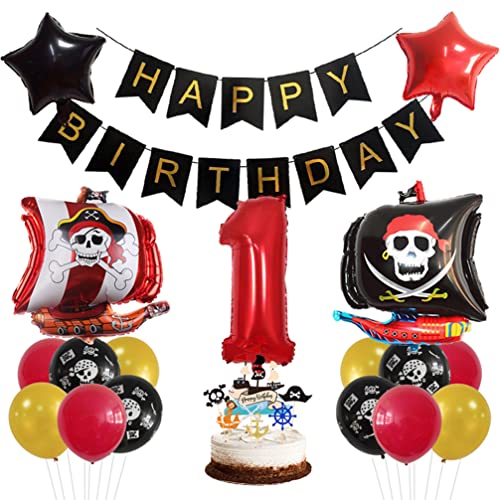 Houhounb Pirate 1. Geburtstag Deko Pirate Deko 1 Jahre Kindergeburtstag Party Deko Kinder Pirate Luftballon Tortendeko für Thema Pirate Kindergeburtstag Halloween Party von Houhounb