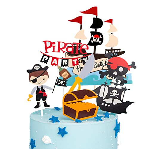 Houhounb Pirate Tortenstecker Set Happy Birthday Cake Toppers Piraten Kuchendeckel Piratenschiff Schatztruhe Kuchen Topper Cupcake für Kinder Mädchen Junge Halloween Party Muffin Deko,7 Stück von Houhounb