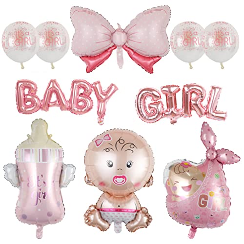 Houhounb Rosa Babyparty Deko Mädchen Baby Shower Party Decoration Baby Shape Foil Balloon Krawatte Babyflasche Ballon für Gender Reveal Party Decoration von Houhounb