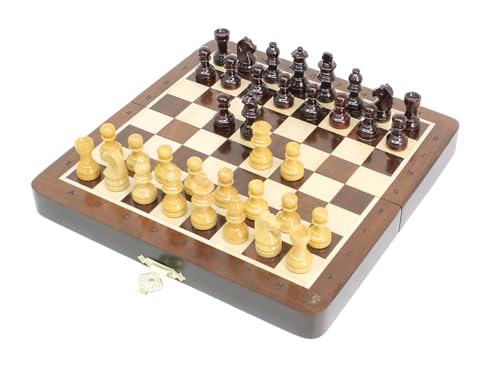 House of Chess - 20,3 cm großes, magnetisches, faltbares Reiseschach-Set aus Holz – Brett mit algebraischer Notation + 2 zusätzlichen Spielfiguren und 2 zusätzlichen Königinnen – handgefertigt – Ringy von House of Chess