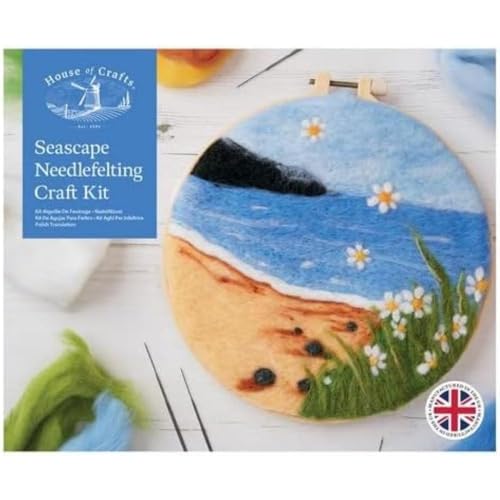 House of Crafts Nadelfilz Meereslandschaft, Einzel-Bastelset, mehrfarbig, inklusive 4 x Nadeln, 1 x Kunststoffreifen, 1 x Meereslandschaftsvorlage, farbige Acrylwolle von House of Crafts