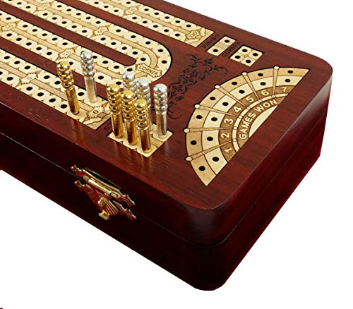 12 1/2 2 Track Continuous Cribbage Board W/Card Storage Maple Tracks on Bloodwood Corner & Games Won von House of Cribbage