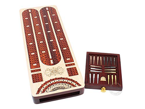 House of Cribbage - 4 Track Continuous Cribbage Board Inlaid in Bloodwood - Size:13.5 Inches - Storage Drawer for Cribbage Pegs and Score Marking Fields for Skunks, Corners and Won Games von House of Cribbage