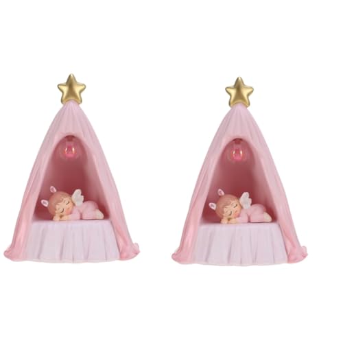 Housoutil 2 Stk Engel Mädchen Ornamente Backenverzierung Cupcake-topper Kuchendekoration Für Die Babyparty Nachtlicht Für Geburtstagstorte Dekoration Engel-ornament Nachttisch Rosa Harz von Housoutil